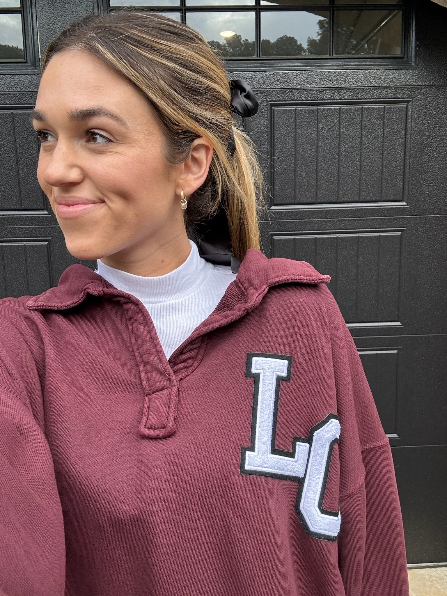 Collared Patch Crewneck - Maroon