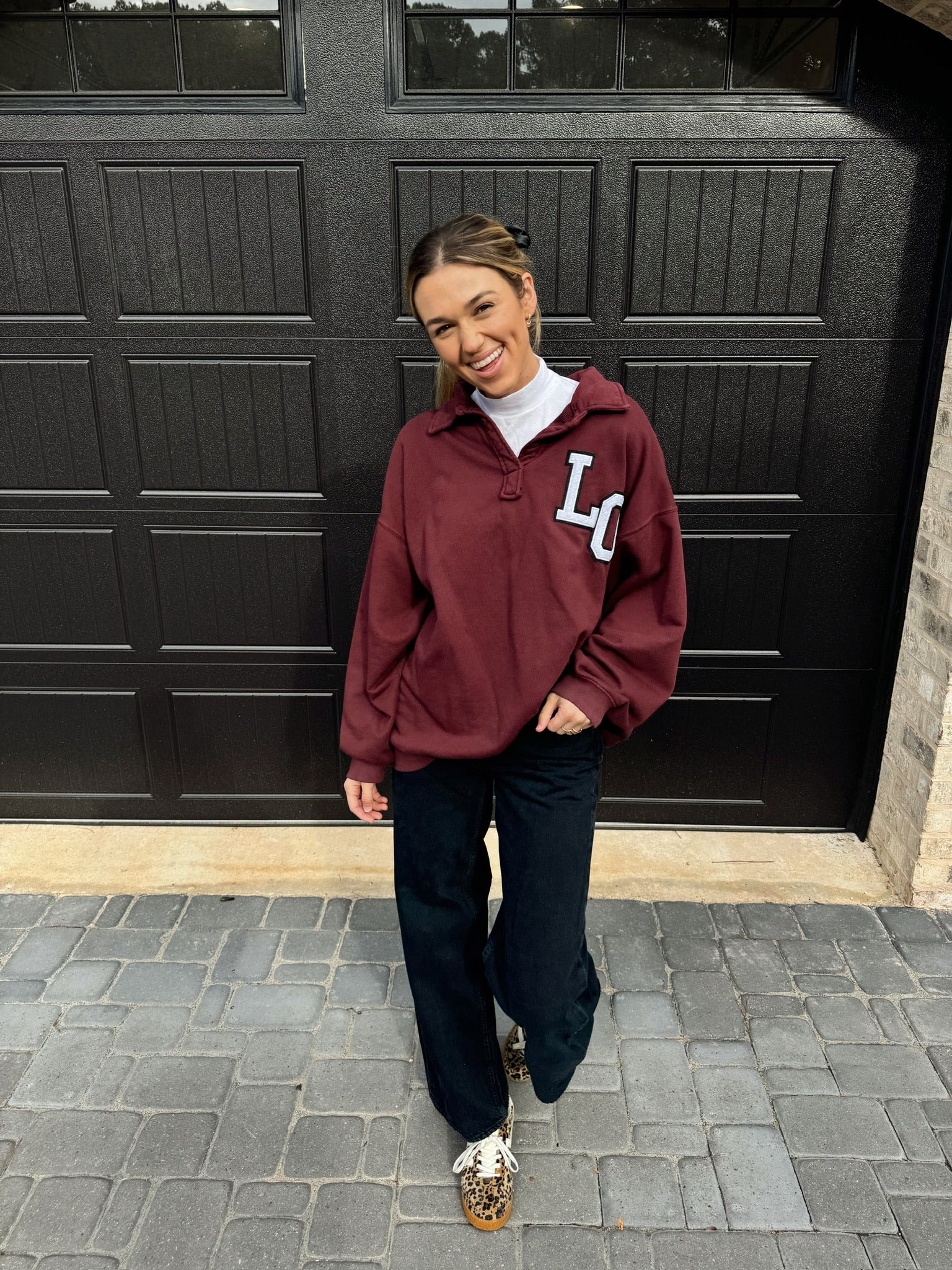 Collared Patch Crewneck Maroon